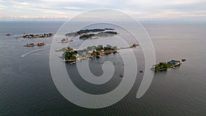 Aerial shot of the Thimble Islands in Branford, CT, USA