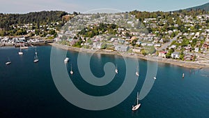 Aerial shot of the town of Gibsons, BC, Canada.