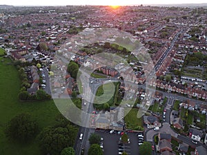 Aerial shot of the town of Yeovil during the sunset