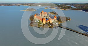 Aerial shot of Trakai old castle