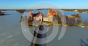 Aerial shot of Trakai old castle