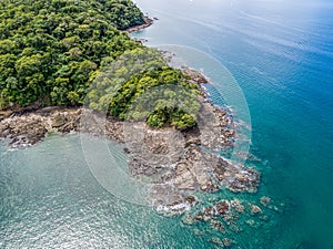 Aerial shot of the tropical beach Playa Arenillas in Costa Rica in peninsula Papagayo coast in guanacaste