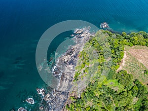 Aerial shot of the tropical beach Playa Arenillas in Costa Rica in peninsula Papagayo coast in guanacaste