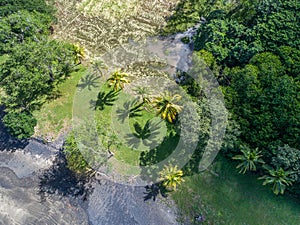 Aerial shot of the tropical beach Playa Arenillas in Costa Rica in peninsula Papagayo coast in guanacaste