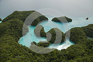 Aerial shot of tropical islands and lagoon