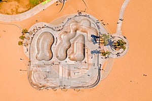 Aerial shot of the Venice Beach Boardwalk in Los Angeles, USA