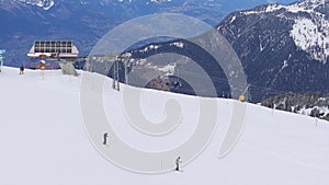 Aerial shot of Verbier, Switzerland, shows snow covered slopes