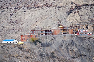 Aerial shot of the village of Muktinath in Nepal in winter