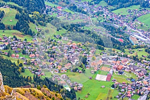 Aerial shot of Wengen town in Switzerland