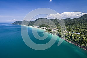 Aerial shot of White sand beach in Koh Chang, Thailand