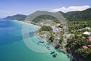 Aerial shot of White sand beach in Koh Chang, Thailand