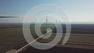 Aerial shot of wind turbines near sea