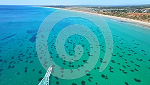 Aerial shots of calm Sellicks Beach in Adelaide