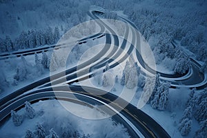 Aerial shots of winter roadways and