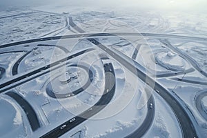 Aerial shots of winter roadways and