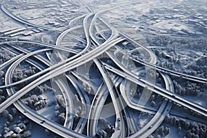 Aerial shots of winter roadways and