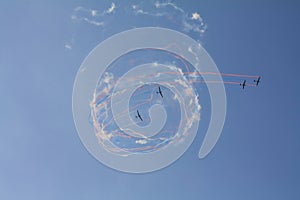 Aerial show of a group of acrobatic gliders