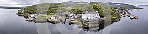 Aerial skyline of the beautiful historic harbour village of Crinan