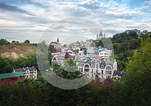 Aerial skyline of Kyv with St. Andrew`s church - Kiev, Ukraine