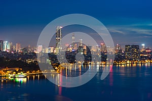 Aerial skyline view of West Lake in Hanoi, Vietnam