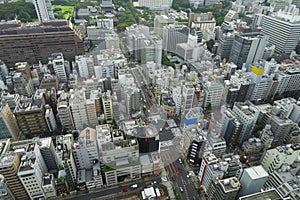 Aerial skyscraper view of office building and downtown and cityscapes of Tokyo city with blue sly and clouds background. Japan, A