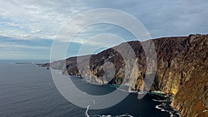 Aerial of Slieve League Cliffs are among the highest sea cliffs in Europe rising 1972 feet or 601 meters above the