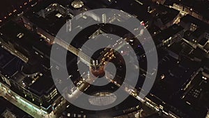 AERIAL: Slow Shot of City at Night, Cologne, Germany