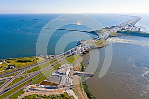 Aerial from sluices at Kronwerderzand at the Afsluitdijk in the Netherland