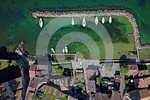 Aerial of small harbor