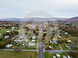 Aerial of the small town of Elkton, Virginia in the Shenandoah V