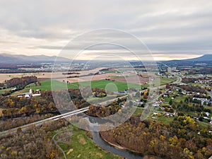 Aerial of the small town of Elkton, Virginia in the Shenandoah V