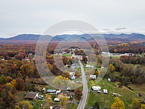 Aerial of the small town of Elkton, Virginia in the Shenandoah V