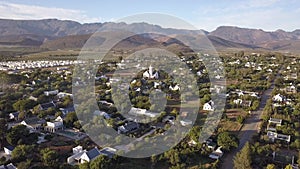 Aerial of small town in South Africa, Mcgregor in the Langeberg