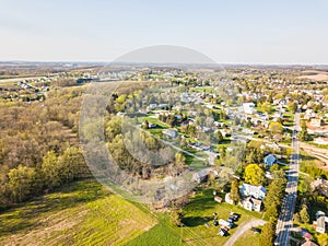 Aerial of the Small Town surrounded by farmland in Shrewsbury, P