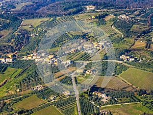 Aerial of a small typical village in the Arezzo region