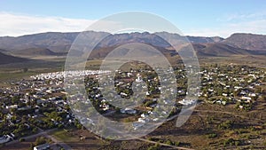 Aerial of small village in rural landscape, South Africa