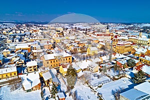 Aerial snowy winter view of Krizevci