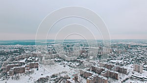 Aerial socialist soviet panel buildings at winter
