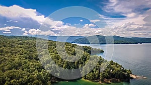 Aerial of South Carolina Lake Jocassee Gorges Upstate Mountains