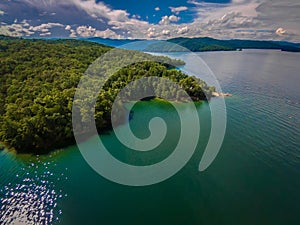 Aerial of South Carolina Lake Jocassee Gorges Upstate Mountains