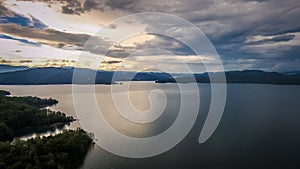 Aerial of South Carolina Lake Jocassee Gorges Upstate Mountains