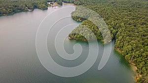 Aerial of South Carolina Lake Jocassee Gorges Upstate Mountains