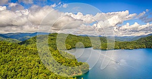 Aerial of South Carolina Lake Jocassee Gorges Upstate Mountains