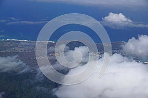 Aerial of Southeast corner of Oahu including Hawaii Kai, Koko Head Crater, and Sandy Beach