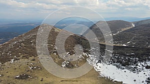 Aerial Spring Landscape of Balkan Mountains near town of Vratsa, Bulgaria