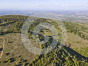 Aerial spring view of Rhodopes Mountain near town of Kuklen, Bulgaria