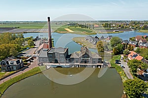 Aerial from the steam pumping station Vier Noorder Koggen in Wervershoof in the Netherlands