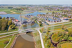 Aerial from the steam pumping station Vier Noorder Koggen in Wervershoof in the Netherlands