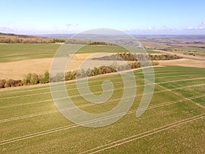 Aerial still image at 200ft over West Sussex farmland.
