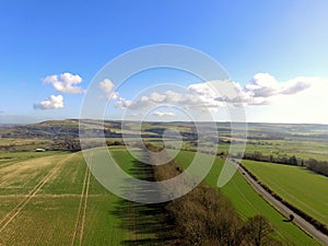 Aerial still image at 200ft over West Sussex farmland.